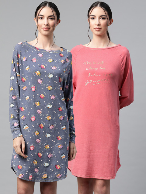 

Marks & Spencer Pack of 2Blue & Pink Printed T-shirt Nightdress