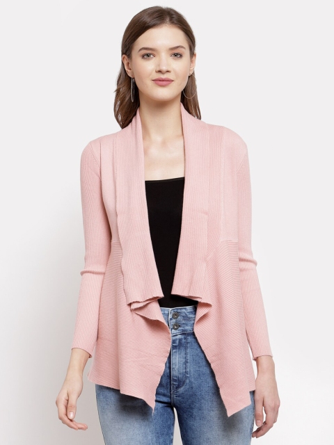 

Mafadeny Women Pink Longline Asymmetric Shrug