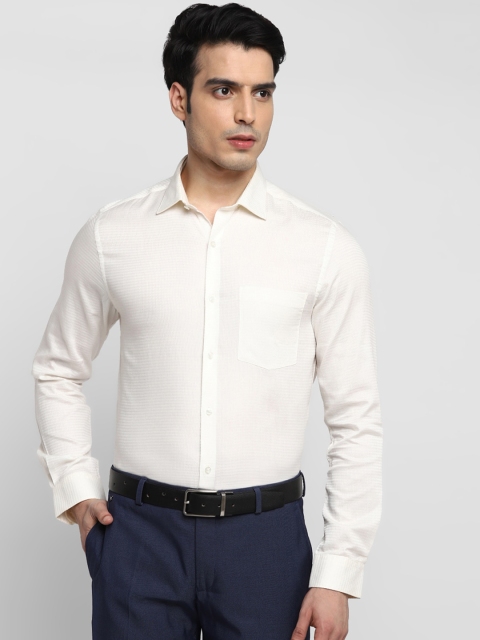 

Turtle Men White Textured Slim Fit Opaque Cotton Formal Shirt