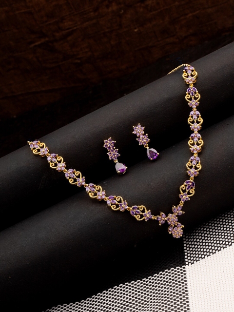 

Voylla Gold-Toned and Purple Leafy Motifs Jewellary Set