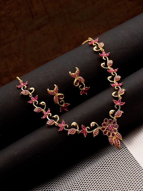 

Voylla Gold-Toned & Pink Brass Gold-Plated Jewellery Set