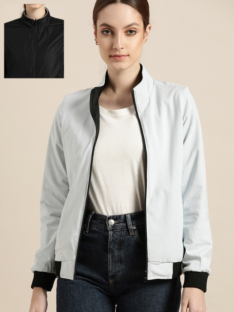 

ether Women Black & Blue Ultra Light Weight Anti-Bacterial Reversible Bomber Jacket