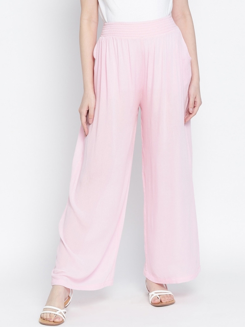 

Oxolloxo Women Pink Smocking Waist Maternity Parallel Trousers