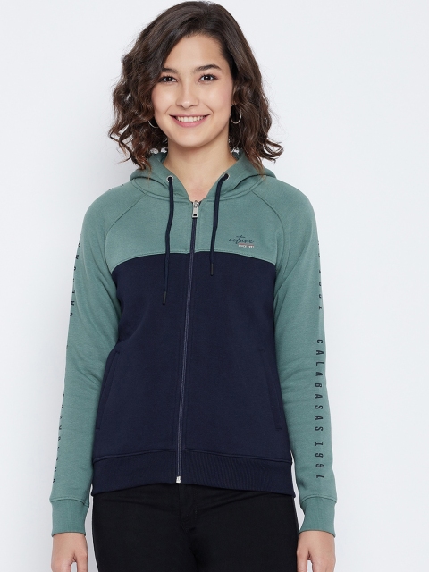 

Octave Women Navy Blue Colourblocked Hooded Sweatshirt