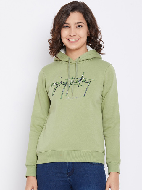 

Octave Women Green Printed Hooded Sweatshirt
