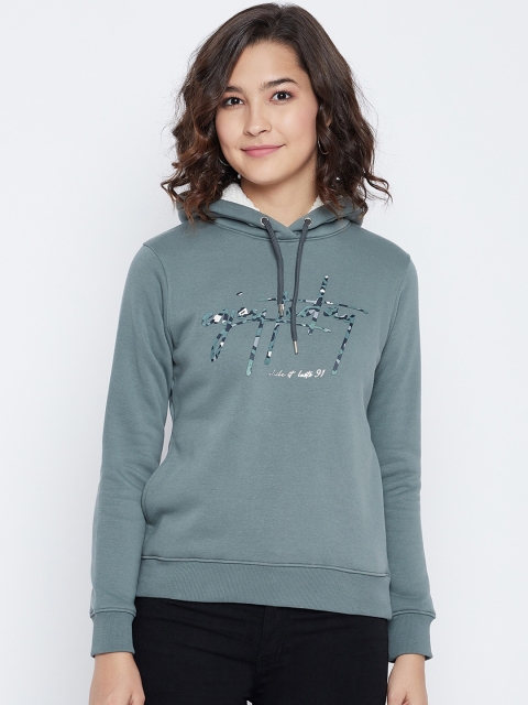 

Octave Women Grey Printed Hooded Cotton Sweatshirt