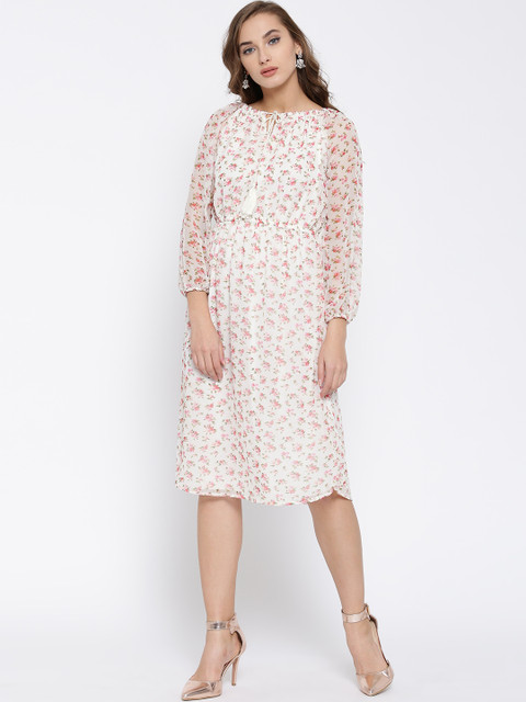 

Sera Women Off-White & Pink Printed Fit & Flare Dress