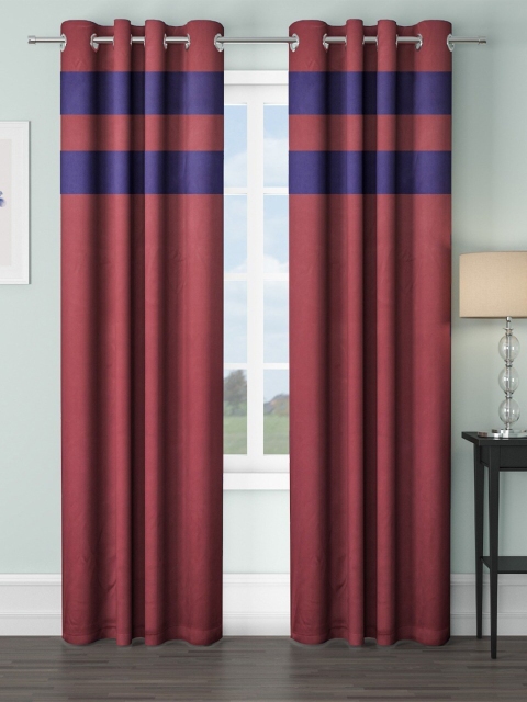 

VRINDA Set of 2 Maroon & Blue Striped Black Out Door Curtain