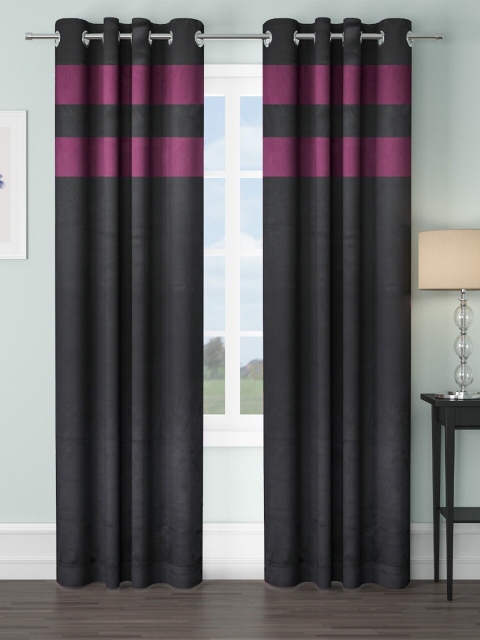 

VRINDA Set Of 2 Black & Pink Black Out Door Curtain