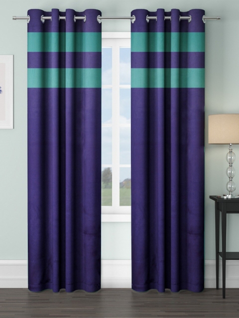 

VRINDA Set Of 2 Blue & Green Black Out Door Curtain