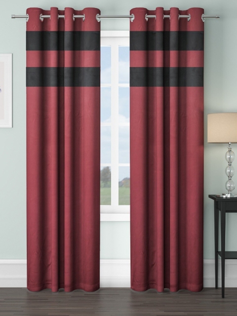 

VRINDA Set Of 2 Maroon & Black Black Out Door Curtain