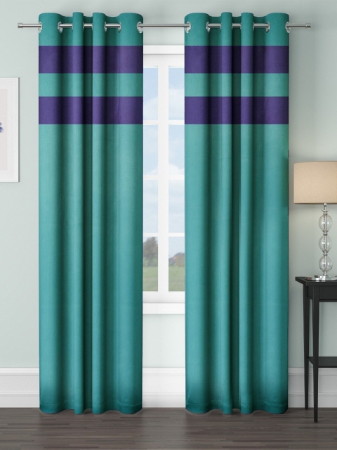 

VRINDA Set Of 2 Turquoise Blue & Navy Blue Black Out Door Curtain
