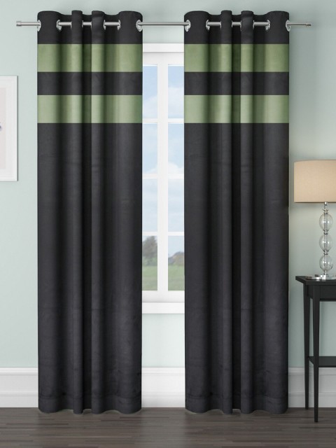 

VRINDA Set Of 2 Black & Green Black Out Door Curtain