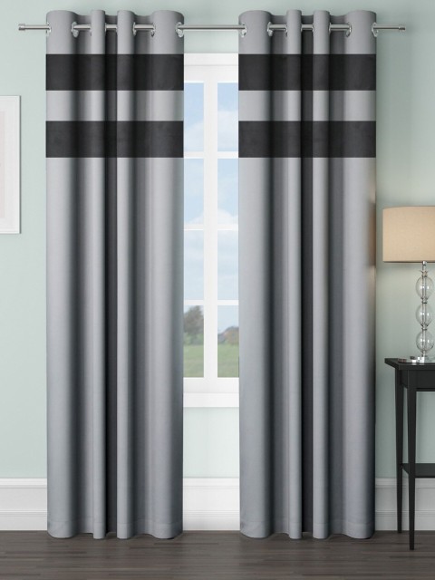 

VRINDA Set Of 2 Grey & Black Black Out Door Curtain