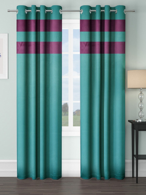

VRINDA Set Of 2 Turquoise Blue Black Out Door Curtain