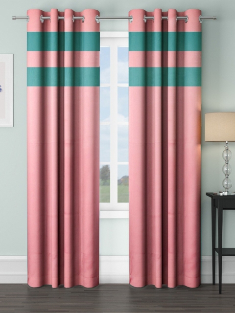 

VRINDA Set Of 2 Pink Black Out Door Curtain