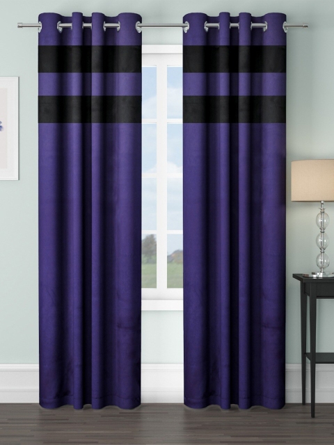 

VRINDA Set Of 2 Blue Black Out Door Curtain