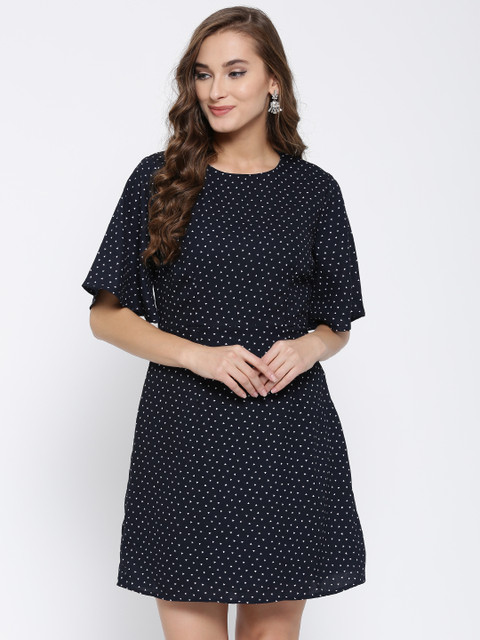 

Sera Women Navy Printed A-Line Dress, Navy blue