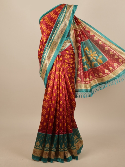 

Pothys Maroon & Yellow Geometric Printed Saree