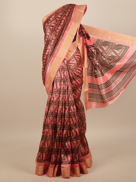 

Pothys Pink & Brown Printed Zari Saree