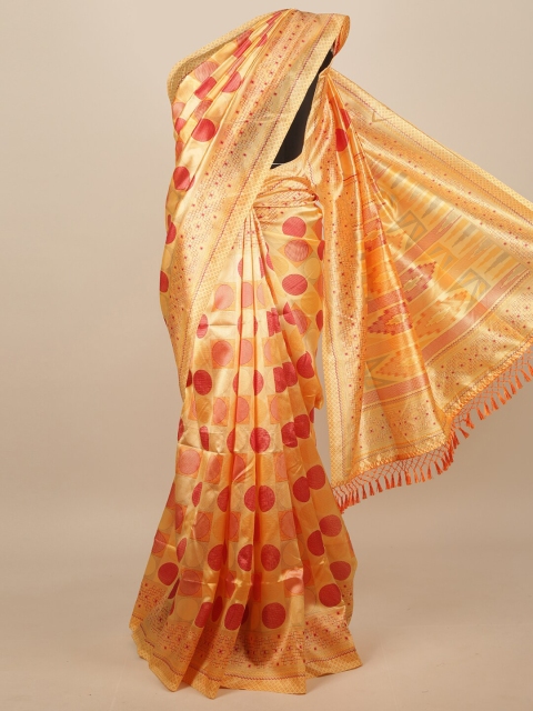 

Pothys Orange & Red Geometric Printed Saree