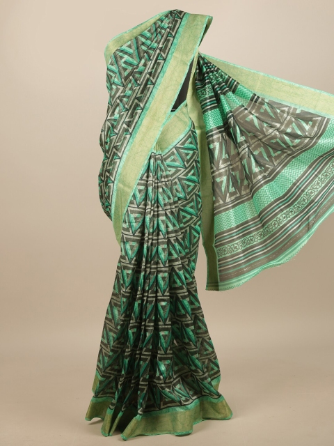 

Pothys Green & Grey Printed Zari Saree