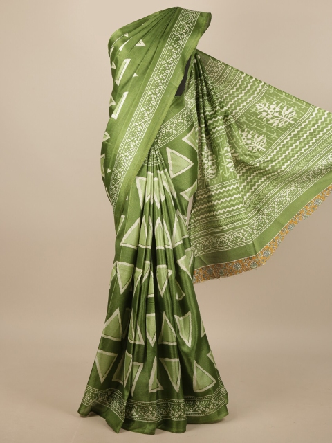 

Pothys Green & White Printed Saree