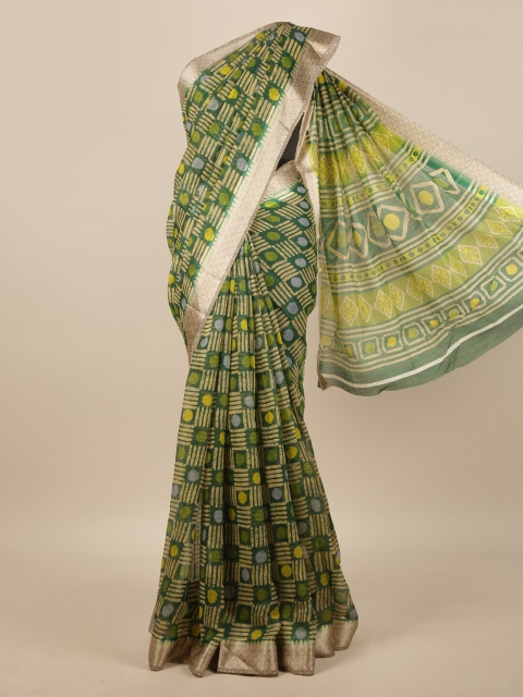 

Pothys Green & Gold-Toned Printed Zari Saree