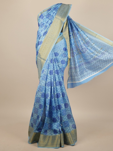 

Pothys Blue & Gold-Toned Printed Zari Saree