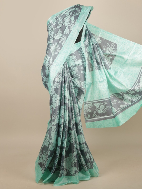 

Pothys Grey & Sea Green Floral Printed Saree