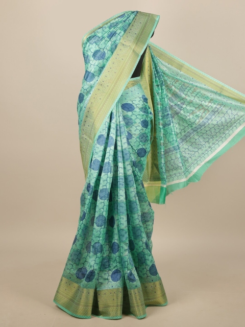 

Pothys Green & Blue Printed Zari Saree