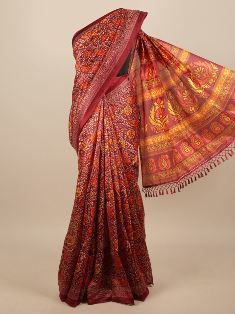 

Pothys Maroon & Orange Floral Printed Saree