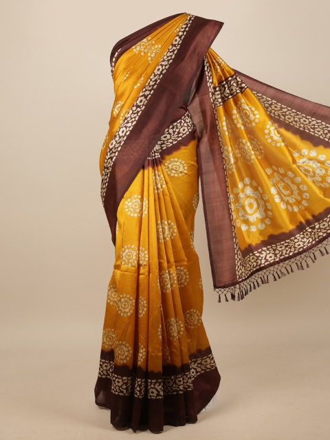 

Pothys Mustard Yellow & Brown Floral Printed Saree