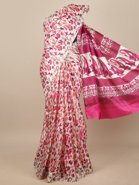 

Pothys Cream-Coloured & Pink Floral Printed Saree