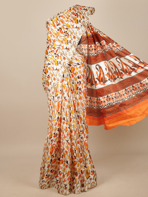 

Pothys Off White & Orange Floral Printed Saree