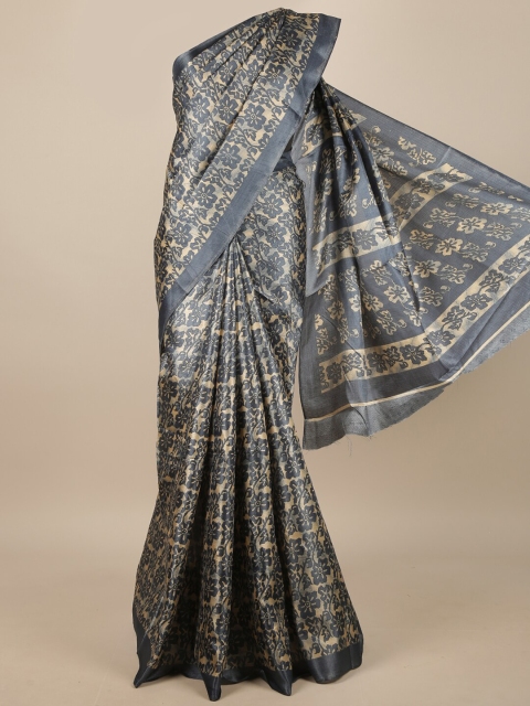 

Pothys Grey & Cream-Coloured Floral Printed Saree