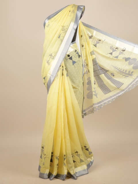 

Pothys Yellow & Grey Warli Printed Saree