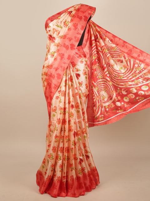 

Pothys Peach-Coloured & Cream-Coloured Floral Printed Saree