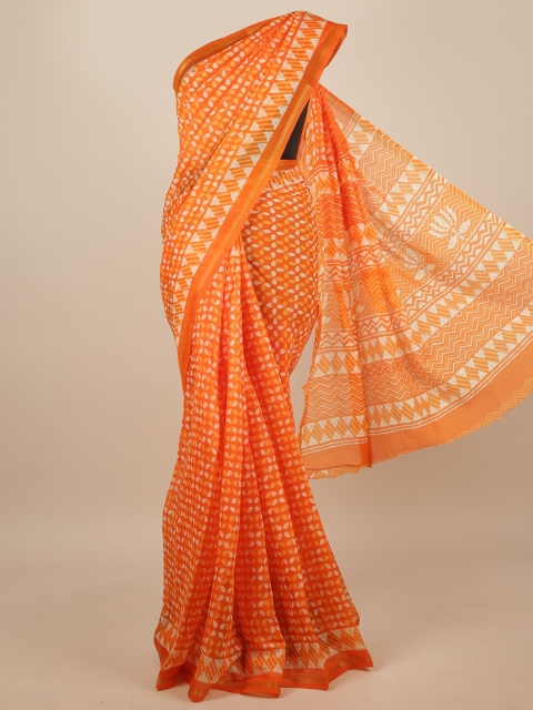 

Pothys Orange & Off White Printed Saree