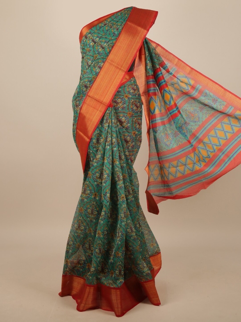 

Pothys Green & Red Floral Printed Zari Saree