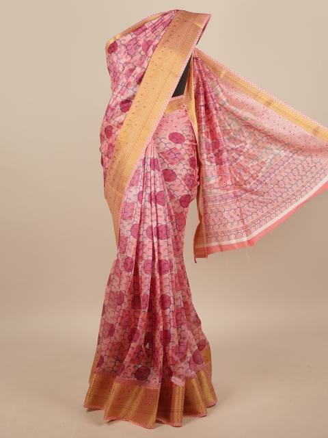 

Pothys Pink & Gold-Toned Polka Dots Printed Saree