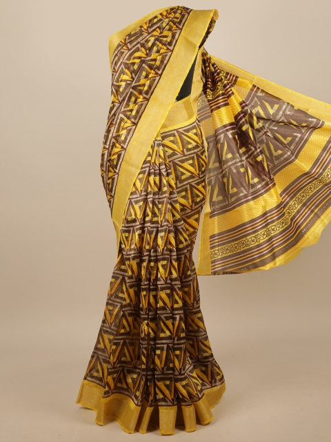 

Pothys Brown & Yellow Printed Zari Saree