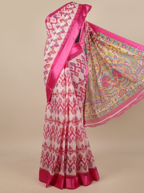 

Pothys White & Pink Printed Zari Saree