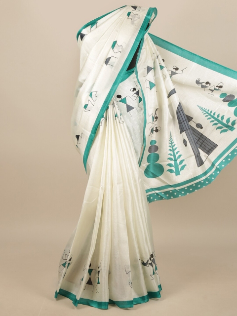 

Pothys White & Green Warli Printed Saree