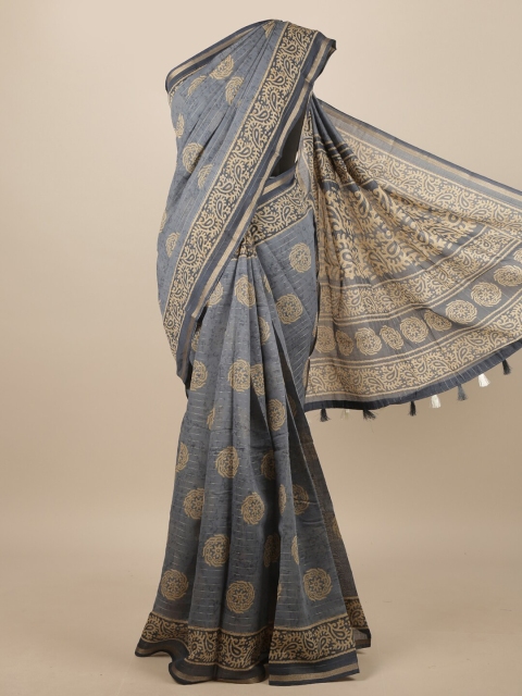 

Pothys Grey & Cream-Coloured Floral Printed Saree