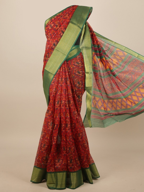 

Pothys Red & Green Floral Printed Zari Saree