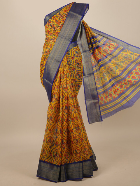

Pothys Yellow & Blue Floral Printed Zari Saree