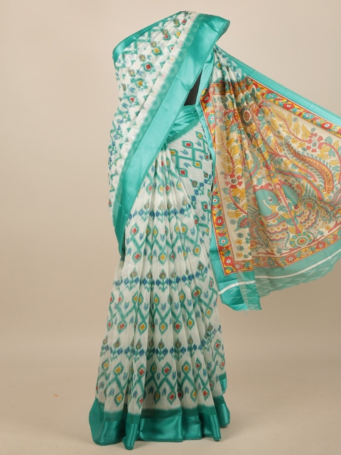 

Pothys White & Green Printed Zari Saree