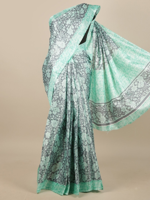 

Pothys Grey & Sea Green Floral Printed Saree