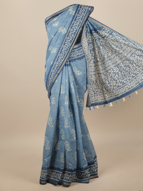 

Pothys Blue & Off White Floral Printed Saree